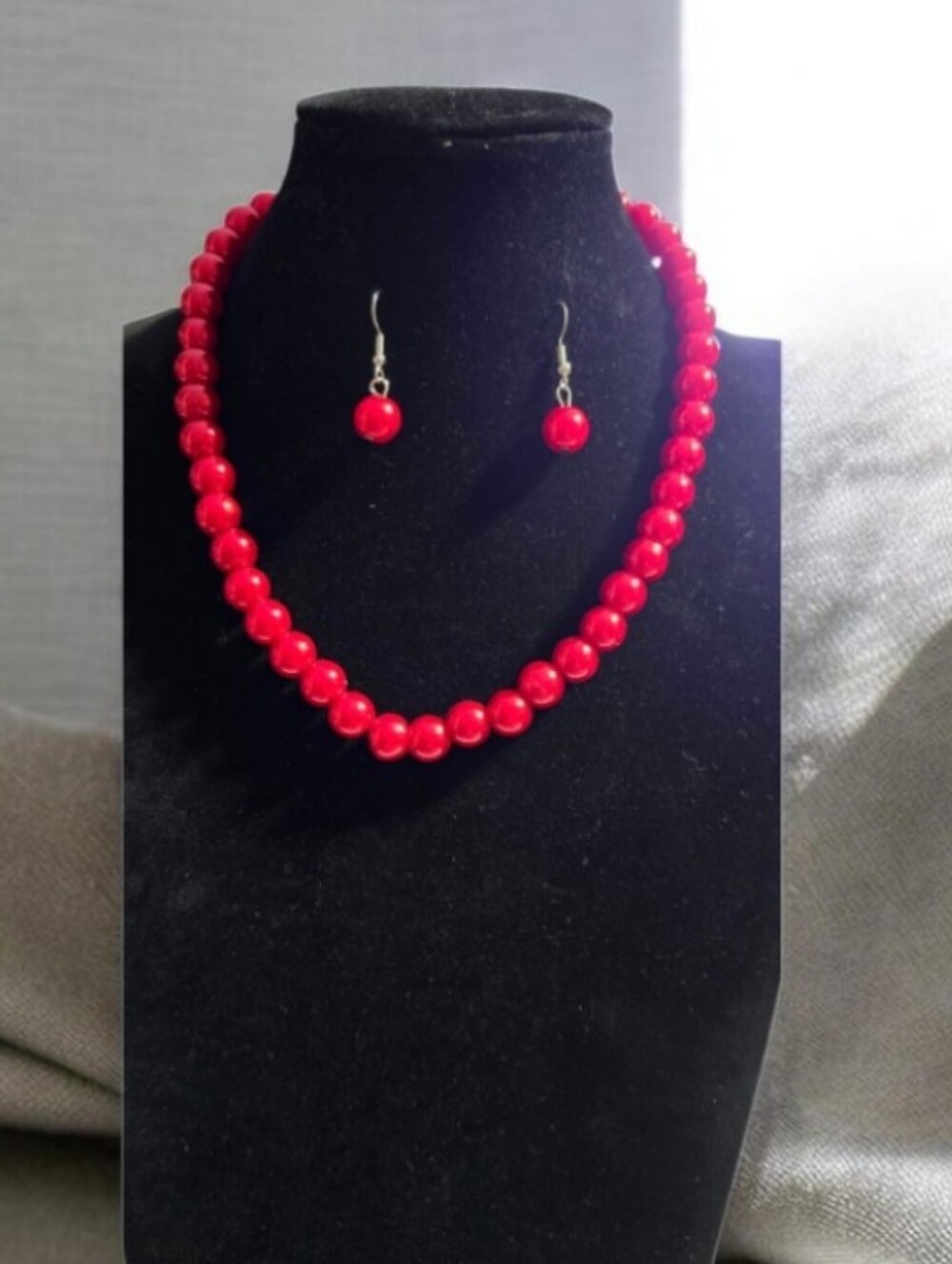 Red Beaded Necklace and Earrings Set - Classic Statement Jewelry